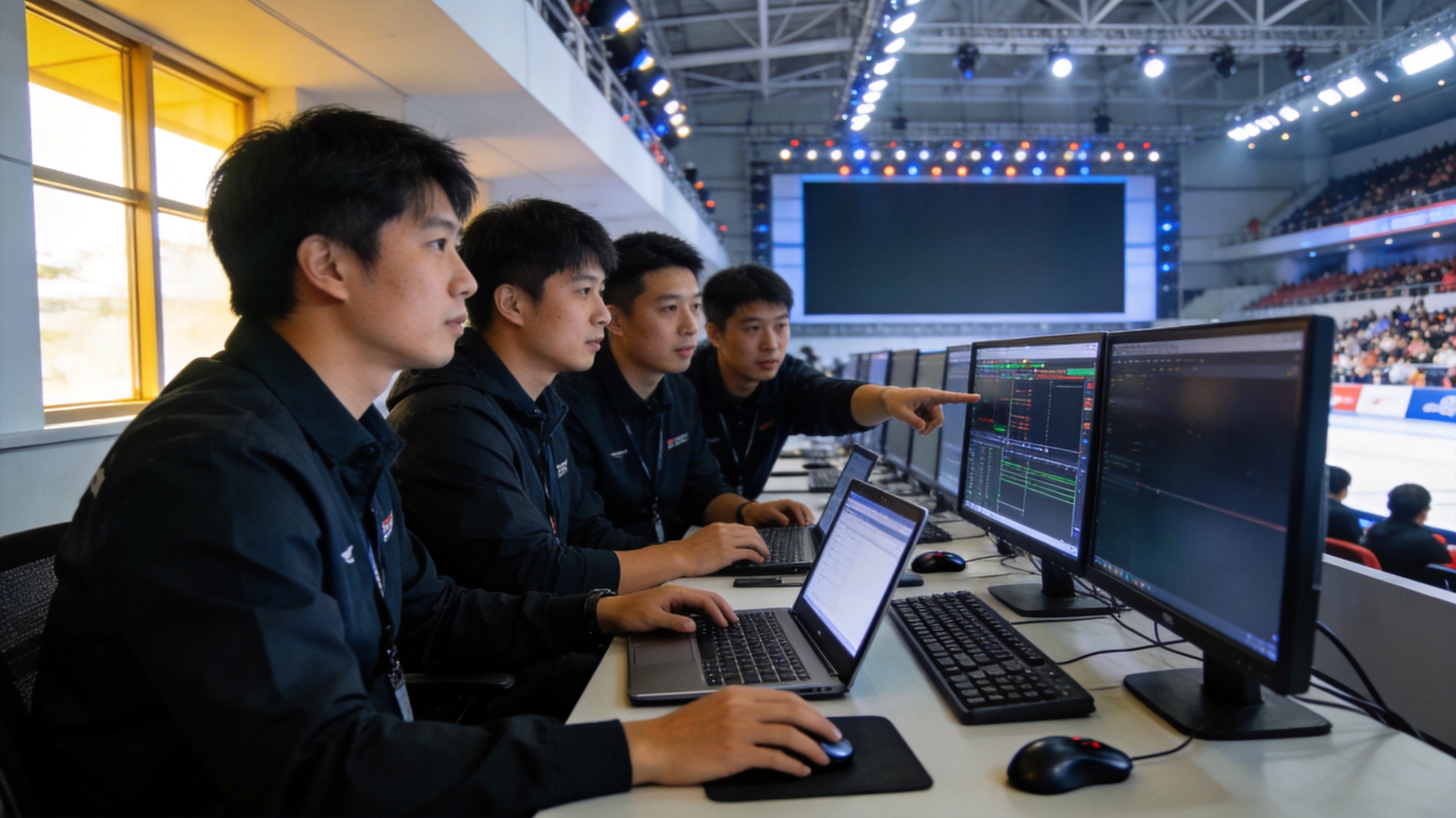 score电竞团队在赛事现场分析数据的工作场景
